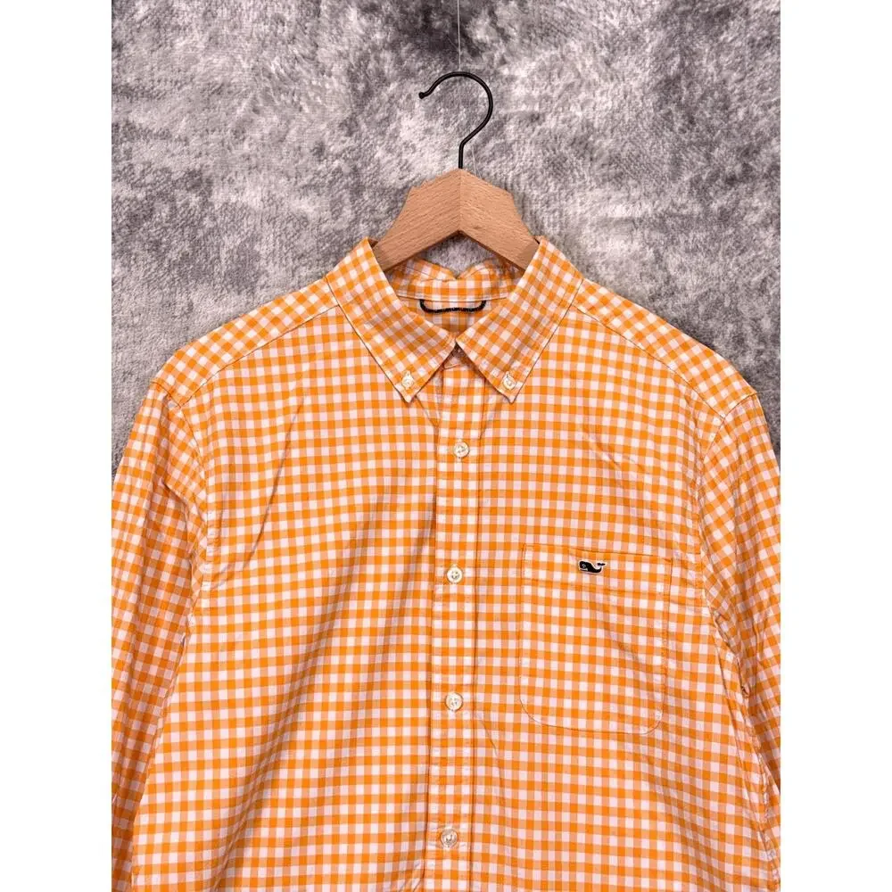 Vineyard Vines Shirt Medium Mens On The Go Performance Orange Gingham Check - Picture 2 of 8